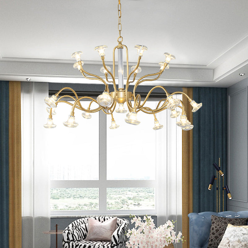 25/31 Lights Crystal Chandelier Light Lodge Gold Sputnik Living Room Hanging Lamp Kit 25 Gold Clearhalo 'Ceiling Lights' 'Chandeliers' Lighting' options 326487_d7300e20-cef8-41f6-a41f-f3bfed6ae79c