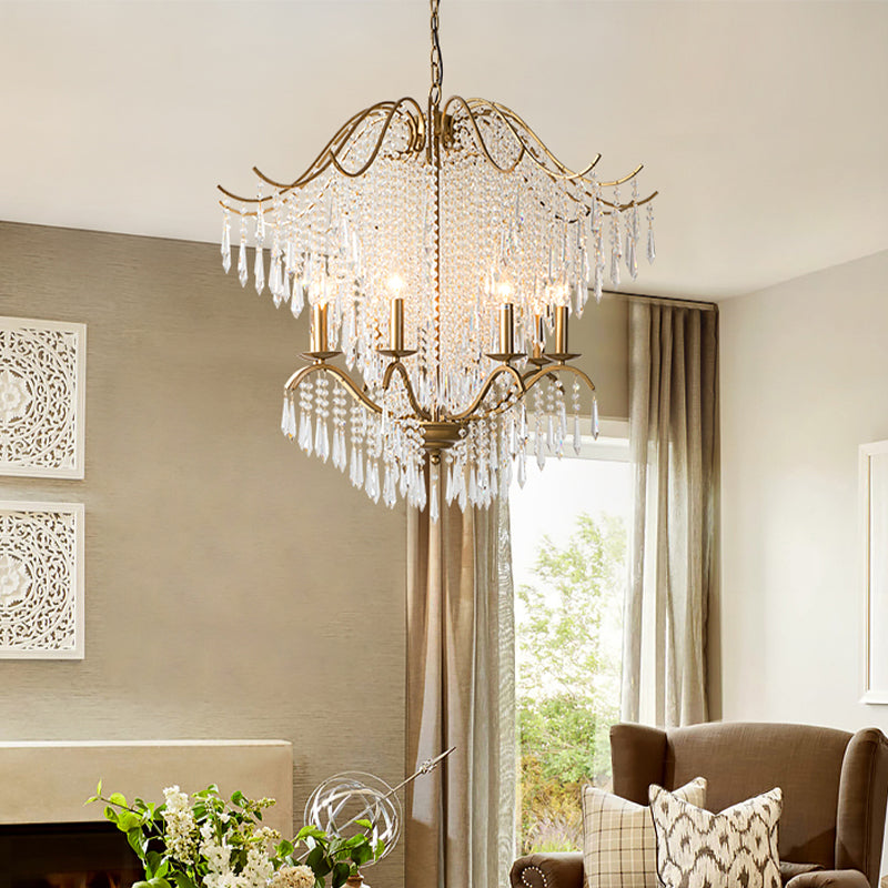 Beaded Living Room Chandelier Lighting Minimalism Crystal 6/8 Lights Gold Hanging Light Fixture Clearhalo 'Ceiling Lights' 'Chandeliers' Lighting' options 326501