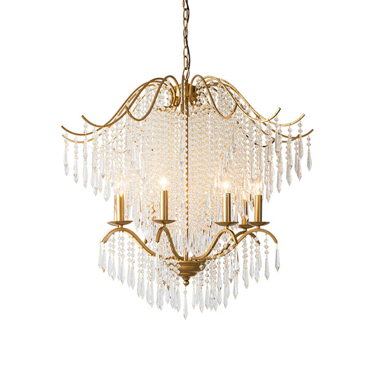 Beaded Living Room Chandelier Lighting Minimalism Crystal 6/8 Lights Gold Hanging Light Fixture Clearhalo 'Ceiling Lights' 'Chandeliers' Lighting' options 326504