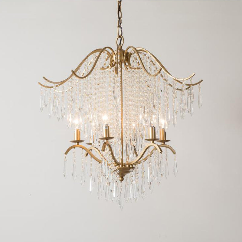 Beaded Living Room Chandelier Lighting Minimalism Crystal 6/8 Lights Gold Hanging Light Fixture Clearhalo 'Ceiling Lights' 'Chandeliers' Lighting' options 326507