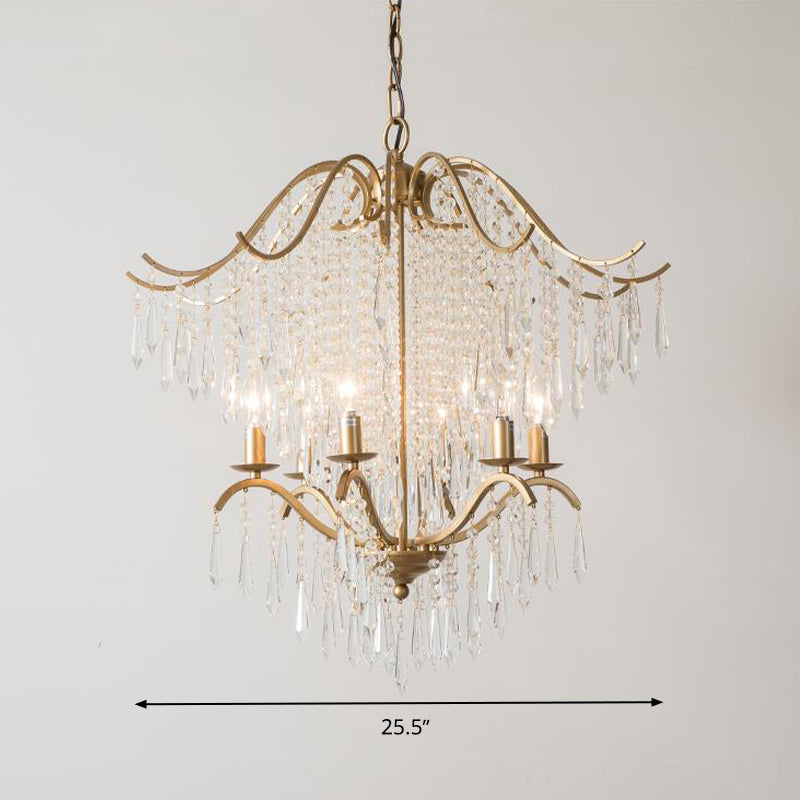 Beaded Living Room Chandelier Lighting Minimalism Crystal 6/8 Lights Gold Hanging Light Fixture Clearhalo 'Ceiling Lights' 'Chandeliers' Lighting' options 326508