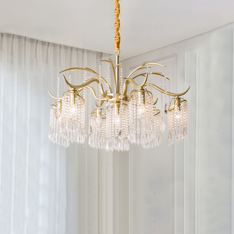 Gold 4/7/9 Lights Chandelier Lighting Fixture Simple Crystal Round Suspension Lamp for Living Room Clearhalo 'Ceiling Lights' 'Chandeliers' Lighting' options 326519