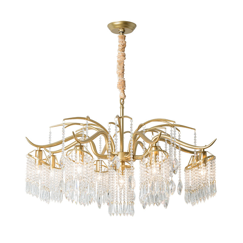 Gold 4/7/9 Lights Chandelier Lighting Fixture Simple Crystal Round Suspension Lamp for Living Room Clearhalo 'Ceiling Lights' 'Chandeliers' Lighting' options 326520