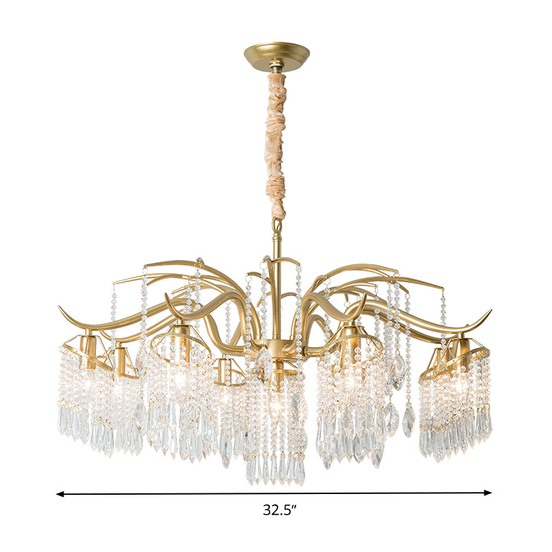 Gold 4/7/9 Lights Chandelier Lighting Fixture Simple Crystal Round Suspension Lamp for Living Room Clearhalo 'Ceiling Lights' 'Chandeliers' Lighting' options 326521