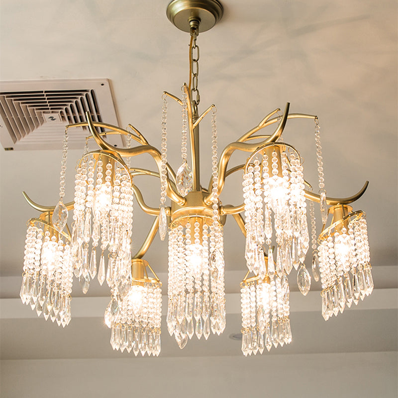 Gold 4/7/9 Lights Chandelier Lighting Fixture Simple Crystal Round Suspension Lamp for Living Room Clearhalo 'Ceiling Lights' 'Chandeliers' Lighting' options 326522