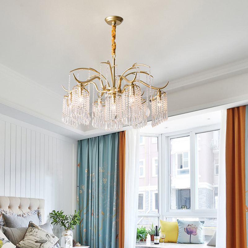 Gold 4/7/9 Lights Chandelier Lighting Fixture Simple Crystal Round Suspension Lamp for Living Room Clearhalo 'Ceiling Lights' 'Chandeliers' Lighting' options 326523