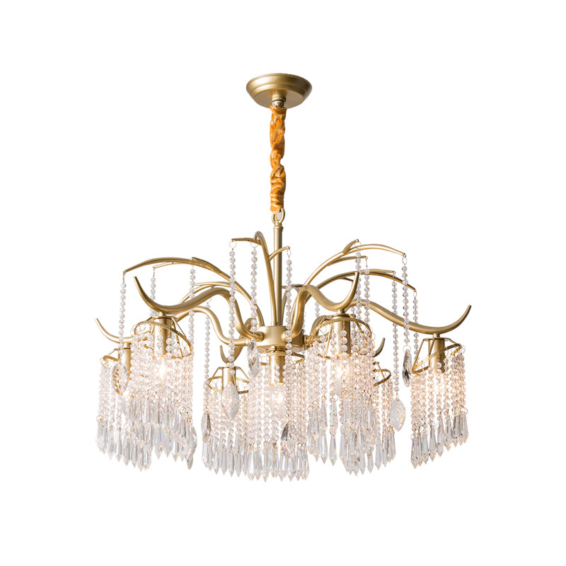 Gold 4/7/9 Lights Chandelier Lighting Fixture Simple Crystal Round Suspension Lamp for Living Room Clearhalo 'Ceiling Lights' 'Chandeliers' Lighting' options 326524