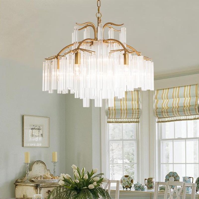 Gold Tube Chandelier Lamp Countryside Crystal 7/9 Lights Living Room Hanging Pendant Light Clearhalo 'Ceiling Lights' 'Chandeliers' Lighting' options 326529