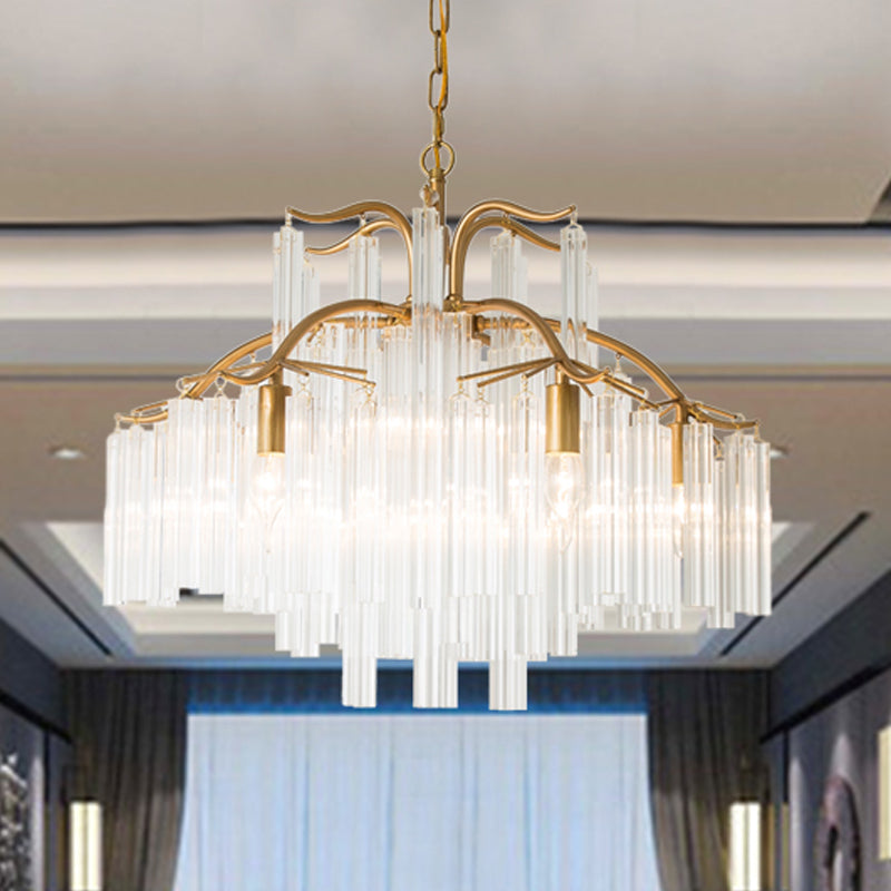 Gold Tube Chandelier Lamp Countryside Crystal 7/9 Lights Living Room Hanging Pendant Light Clearhalo 'Ceiling Lights' 'Chandeliers' Lighting' options 326530