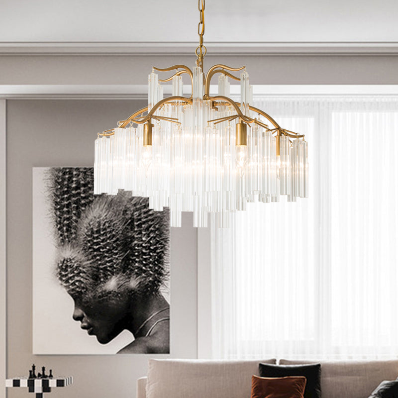 Gold Tube Chandelier Lamp Countryside Crystal 7/9 Lights Living Room Hanging Pendant Light Clearhalo 'Ceiling Lights' 'Chandeliers' Lighting' options 326531