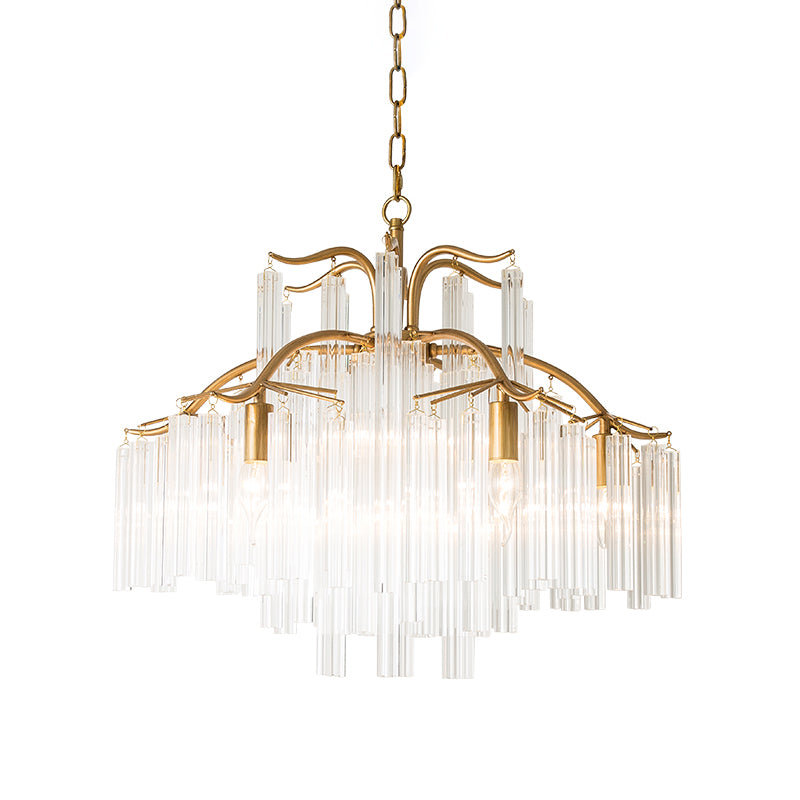 Gold Tube Chandelier Lamp Countryside Crystal 7/9 Lights Living Room Hanging Pendant Light Clearhalo 'Ceiling Lights' 'Chandeliers' Lighting' options 326532