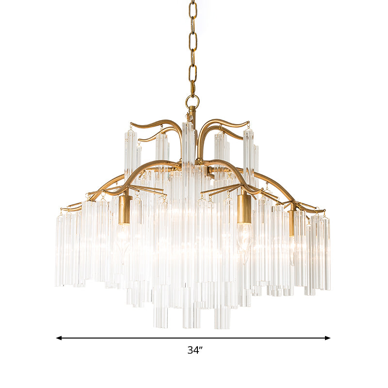 Gold Tube Chandelier Lamp Countryside Crystal 7/9 Lights Living Room Hanging Pendant Light Clearhalo 'Ceiling Lights' 'Chandeliers' Lighting' options 326533