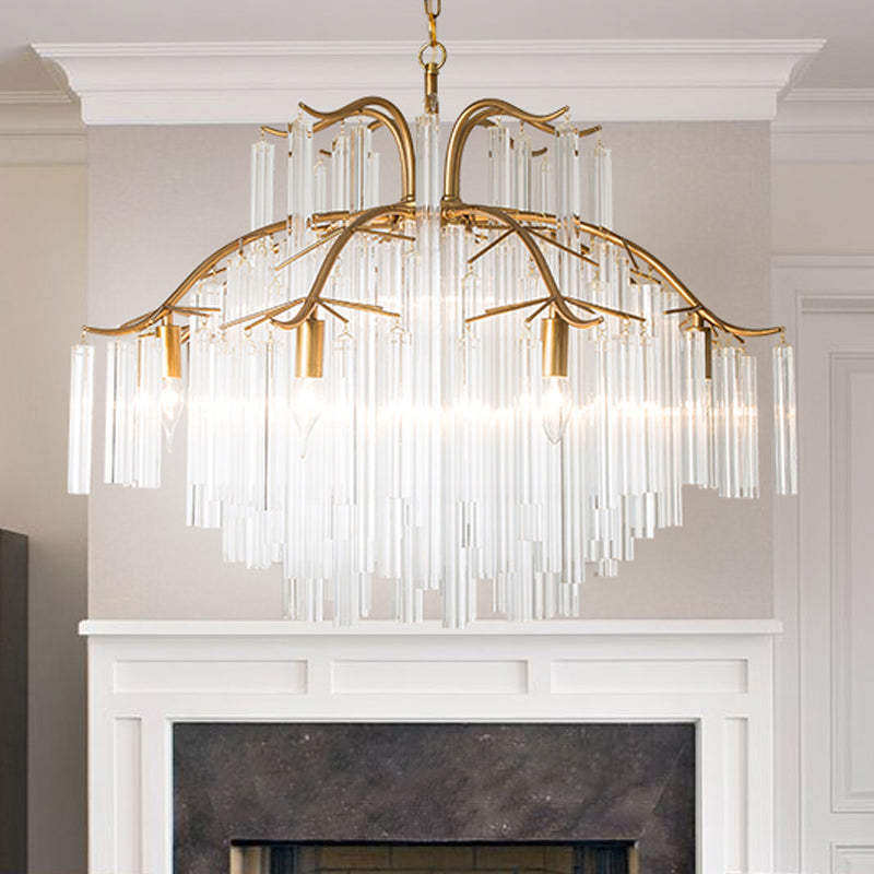 Gold Tube Chandelier Lamp Countryside Crystal 7/9 Lights Living Room Hanging Pendant Light 7 Gold Clearhalo 'Ceiling Lights' 'Chandeliers' Lighting' options 326534_237a2df9-cfaa-4c5d-8efb-9977ad29f14a