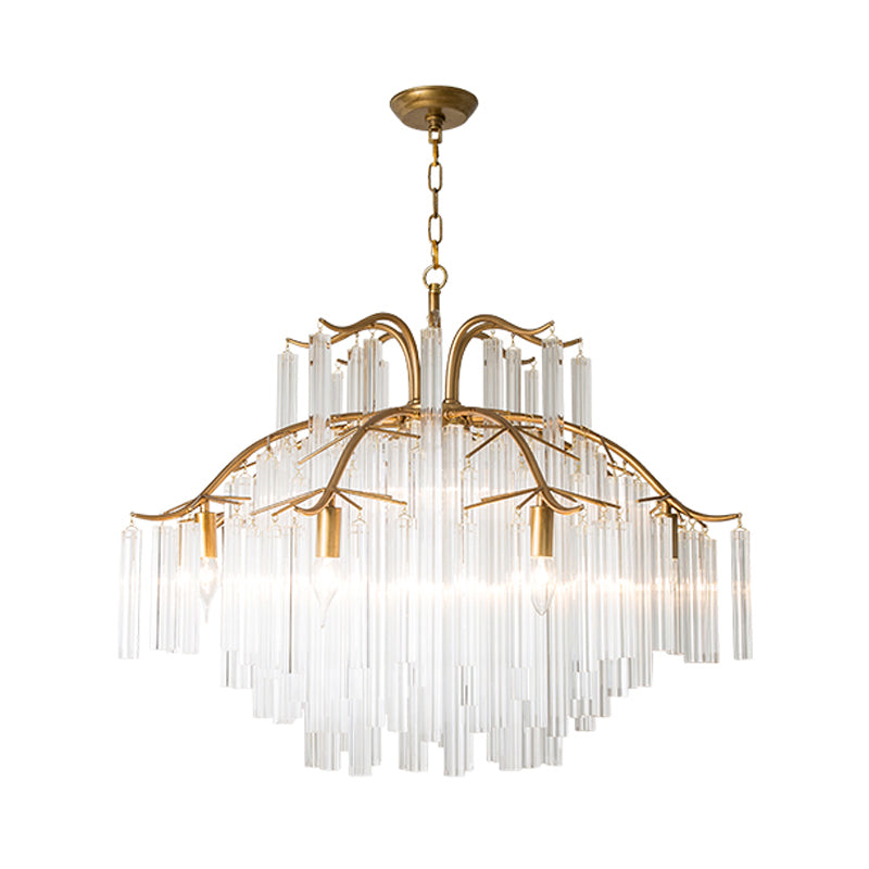 Gold Tube Chandelier Lamp Countryside Crystal 7/9 Lights Living Room Hanging Pendant Light Clearhalo 'Ceiling Lights' 'Chandeliers' Lighting' options 326536