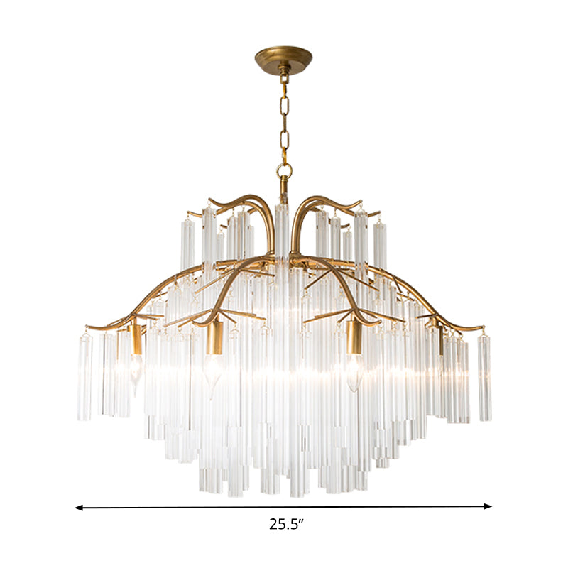 Gold Tube Chandelier Lamp Countryside Crystal 7/9 Lights Living Room Hanging Pendant Light Clearhalo 'Ceiling Lights' 'Chandeliers' Lighting' options 326537