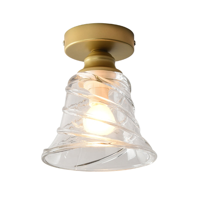 Cyclone Glass Bell Shade Flush Mount Lamp Contemporary 1 Head Flush Mounted Ceiling Light in Clear Clearhalo 'Ceiling Lights' 'Close To Ceiling Lights' 'Close to ceiling' 'Flush mount' Lighting' 326547