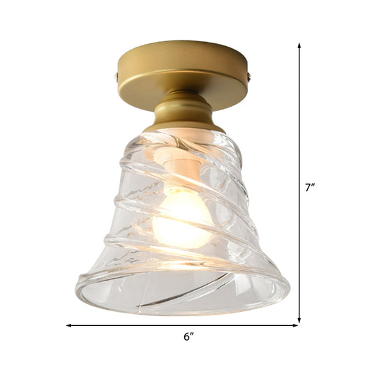 Cyclone Glass Bell Shade Flush Mount Lamp Contemporary 1 Head Flush Mounted Ceiling Light in Clear Clearhalo 'Ceiling Lights' 'Close To Ceiling Lights' 'Close to ceiling' 'Flush mount' Lighting' 326548