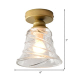 Cyclone Glass Bell Shade Flush Mount Lamp Contemporary 1 Head Flush Mounted Ceiling Light in Clear Clearhalo 'Ceiling Lights' 'Close To Ceiling Lights' 'Close to ceiling' 'Flush mount' Lighting' 326548