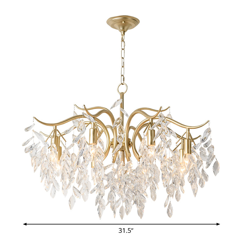 Clear Crystal Curvy Pendant Chandelier Rural 4/7/9 Lights Living Room Hanging Ceiling Light in Brass Clearhalo 'Ceiling Lights' 'Chandeliers' Lighting' options 326554