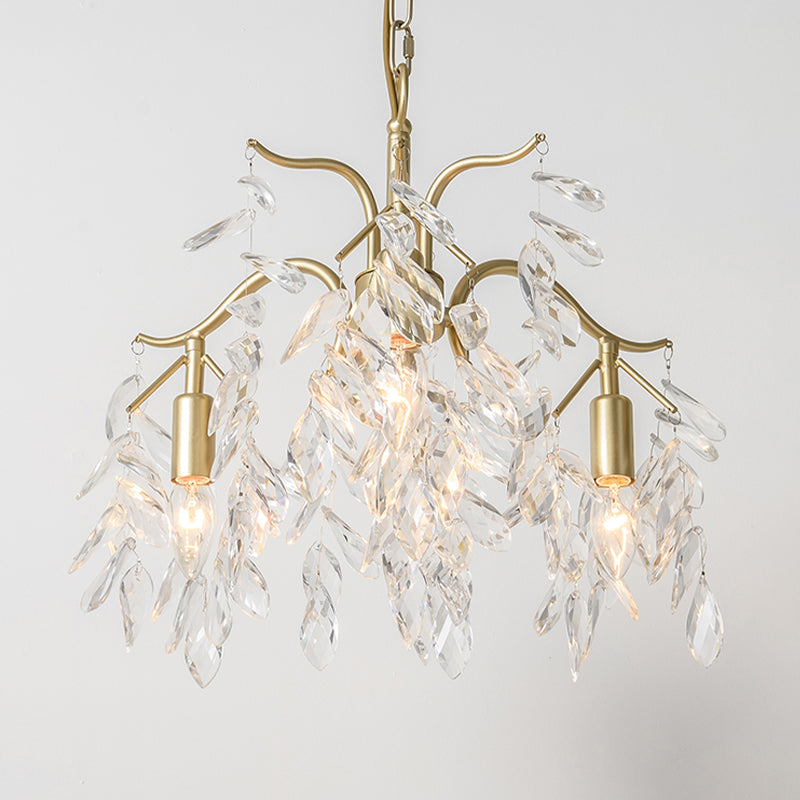 Clear Crystal Curvy Pendant Chandelier Rural 4/7/9 Lights Living Room Hanging Ceiling Light in Brass Clearhalo 'Ceiling Lights' 'Chandeliers' Lighting' options 326560