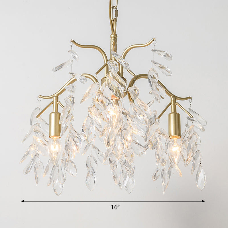 Clear Crystal Curvy Pendant Chandelier Rural 4/7/9 Lights Living Room Hanging Ceiling Light in Brass Clearhalo 'Ceiling Lights' 'Chandeliers' Lighting' options 326561