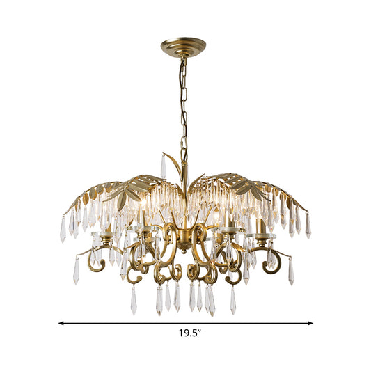 Crystal Brass Hanging Chandelier Leaf-Shaped 3/6/8 Lights Lodge Pendant Light Kit for Living Room Clearhalo 'Ceiling Lights' 'Chandeliers' Lighting' options 326570