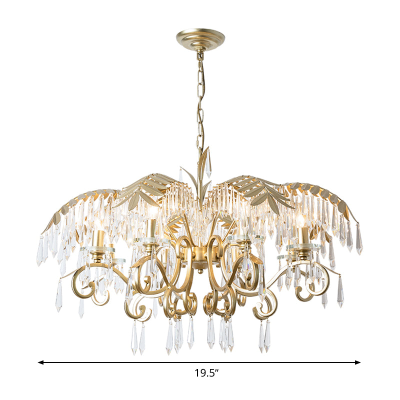 Crystal Brass Hanging Chandelier Leaf-Shaped 3/6/8 Lights Lodge Pendant Light Kit for Living Room Clearhalo 'Ceiling Lights' 'Chandeliers' Lighting' options 326574