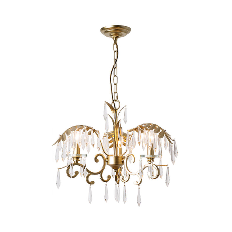 Crystal Brass Hanging Chandelier Leaf-Shaped 3/6/8 Lights Lodge Pendant Light Kit for Living Room Clearhalo 'Ceiling Lights' 'Chandeliers' Lighting' options 326577