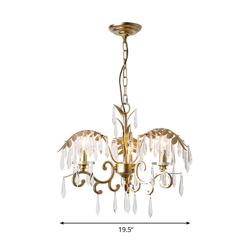 Crystal Brass Hanging Chandelier Leaf-Shaped 3/6/8 Lights Lodge Pendant Light Kit for Living Room Clearhalo 'Ceiling Lights' 'Chandeliers' Lighting' options 326578