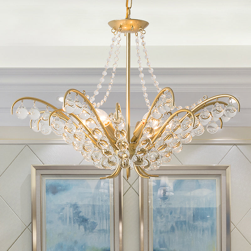 Traditional Candle Ceiling Chandelier 6 Lights Crystal Embedded Suspension Lamp in Gold for Living Room Clearhalo 'Ceiling Lights' 'Chandeliers' Lighting' options 326580