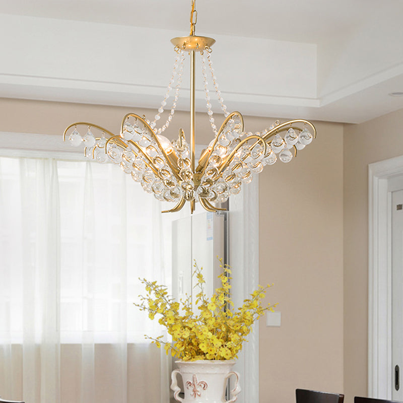 Traditional Candle Ceiling Chandelier 6 Lights Crystal Embedded Suspension Lamp in Gold for Living Room Clearhalo 'Ceiling Lights' 'Chandeliers' Lighting' options 326581