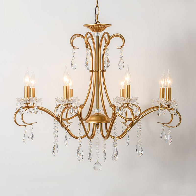 8 Lights Crystal Chandelier Light Countryside Gold Candlestick Living Room Hanging Lamp Clearhalo 'Ceiling Lights' 'Chandeliers' Lighting' options 326594