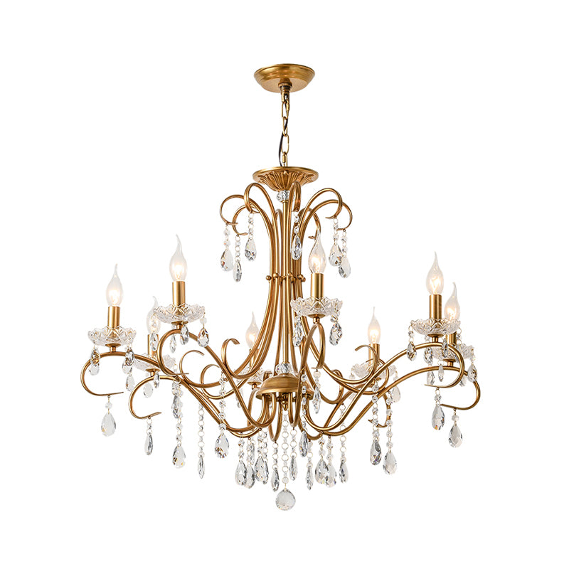 8 Lights Crystal Chandelier Light Countryside Gold Candlestick Living Room Hanging Lamp Clearhalo 'Ceiling Lights' 'Chandeliers' Lighting' options 326595