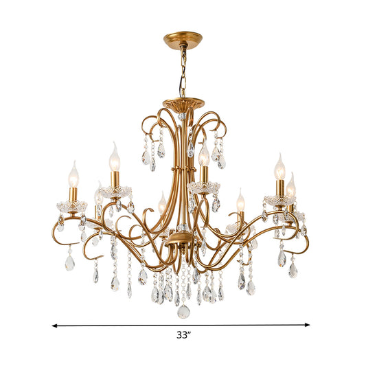 8 Lights Crystal Chandelier Light Countryside Gold Candlestick Living Room Hanging Lamp Clearhalo 'Ceiling Lights' 'Chandeliers' Lighting' options 326596