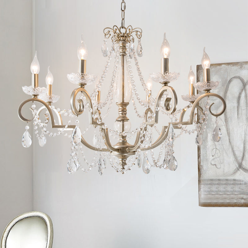 Candle Clear Crystal Chandelier Light Fixture Rustic 3/6/8 Lights Living Room Suspension Lamp in Silver Clearhalo 'Ceiling Lights' 'Chandeliers' Lighting' options 326597