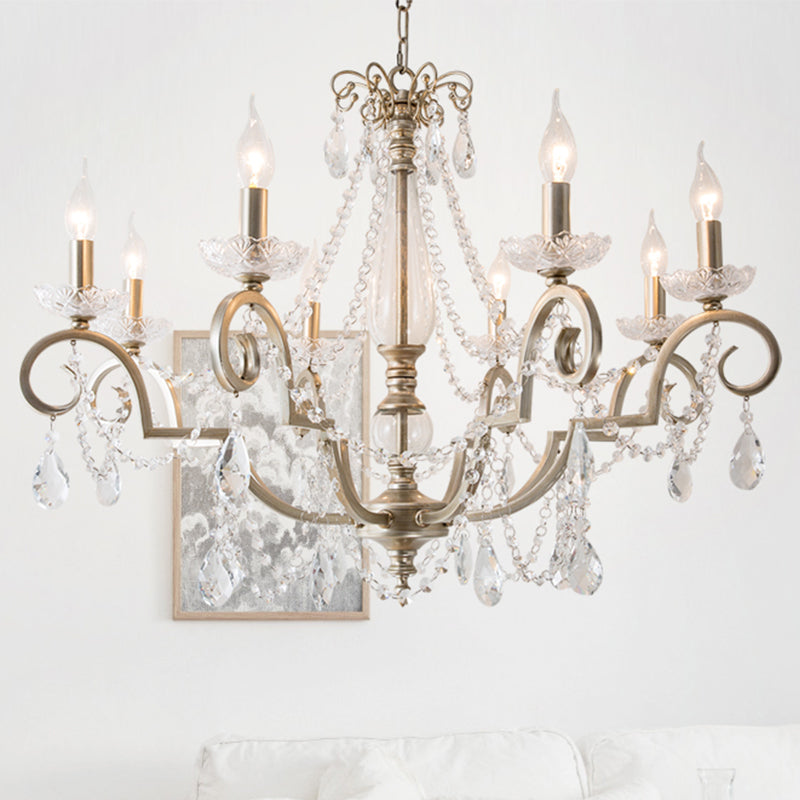 Candle Clear Crystal Chandelier Light Fixture Rustic 3/6/8 Lights Living Room Suspension Lamp in Silver Clearhalo 'Ceiling Lights' 'Chandeliers' Lighting' options 326598