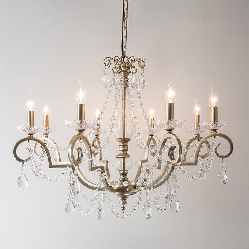 Candle Clear Crystal Chandelier Light Fixture Rustic 3/6/8 Lights Living Room Suspension Lamp in Silver Clearhalo 'Ceiling Lights' 'Chandeliers' Lighting' options 326599