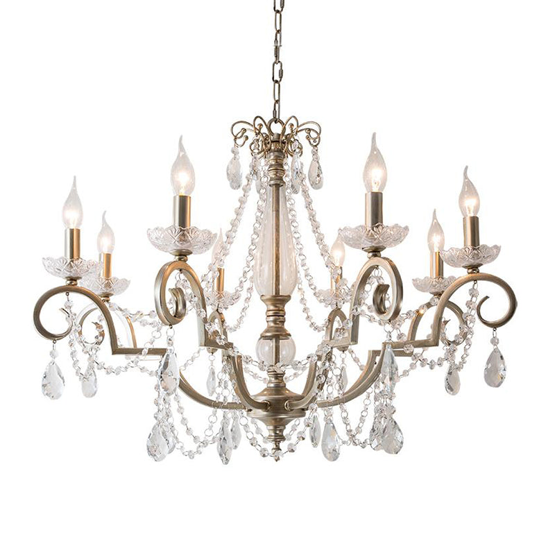 Candle Clear Crystal Chandelier Light Fixture Rustic 3/6/8 Lights Living Room Suspension Lamp in Silver Clearhalo 'Ceiling Lights' 'Chandeliers' Lighting' options 326600