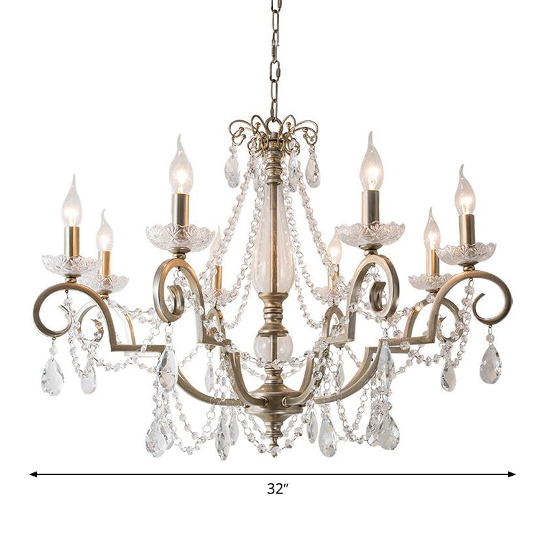 Candle Clear Crystal Chandelier Light Fixture Rustic 3/6/8 Lights Living Room Suspension Lamp in Silver Clearhalo 'Ceiling Lights' 'Chandeliers' Lighting' options 326601