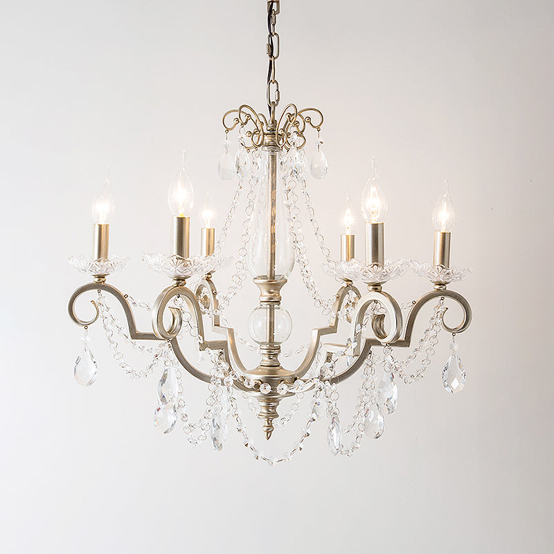 Candle Clear Crystal Chandelier Light Fixture Rustic 3/6/8 Lights Living Room Suspension Lamp in Silver Clearhalo 'Ceiling Lights' 'Chandeliers' Lighting' options 326603