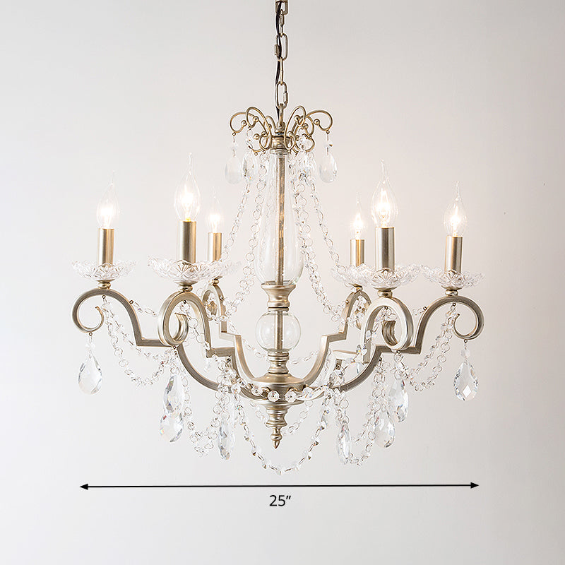 Candle Clear Crystal Chandelier Light Fixture Rustic 3/6/8 Lights Living Room Suspension Lamp in Silver Clearhalo 'Ceiling Lights' 'Chandeliers' Lighting' options 326604