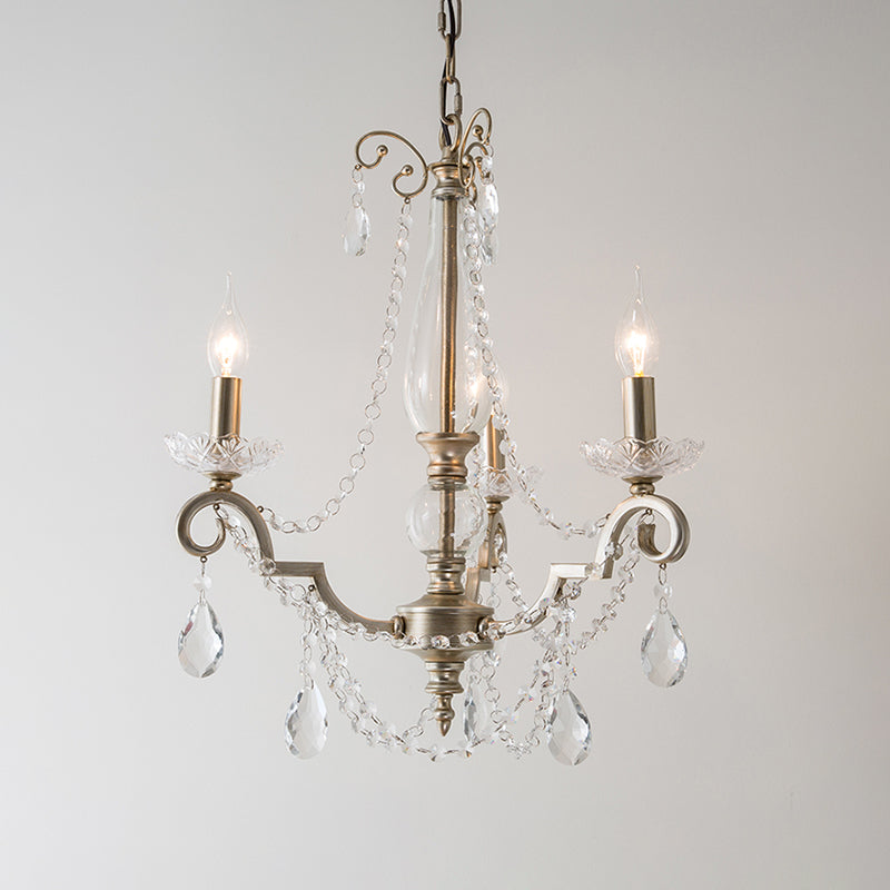 Candle Clear Crystal Chandelier Light Fixture Rustic 3/6/8 Lights Living Room Suspension Lamp in Silver Clearhalo 'Ceiling Lights' 'Chandeliers' Lighting' options 326606