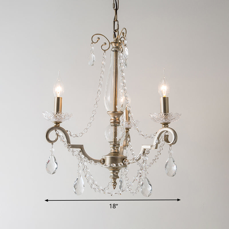 Candle Clear Crystal Chandelier Light Fixture Rustic 3/6/8 Lights Living Room Suspension Lamp in Silver Clearhalo 'Ceiling Lights' 'Chandeliers' Lighting' options 326607