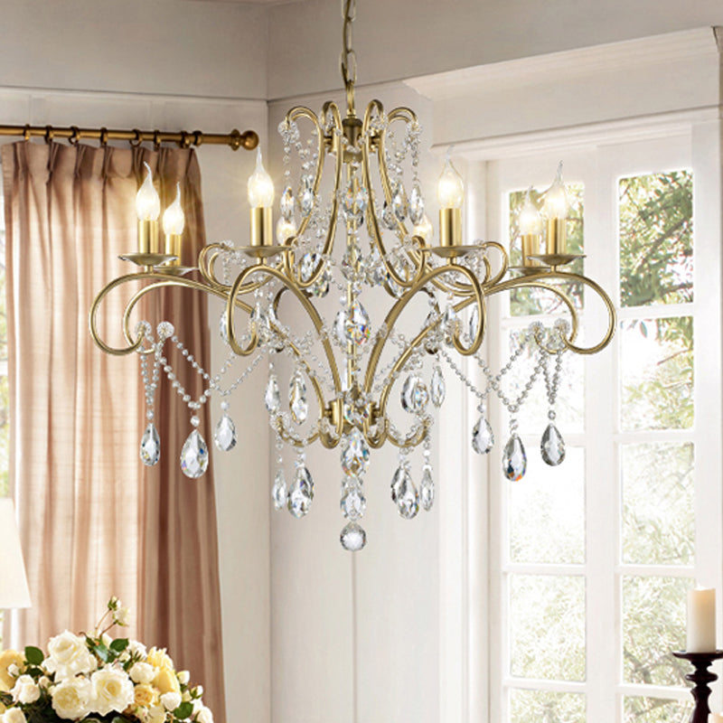 Curved Arm Kitchen Chandelier Lighting Rural Crystal 6/8 Lights Gold Hanging Pendant Light Clearhalo 'Ceiling Lights' 'Chandeliers' Lighting' options 326608