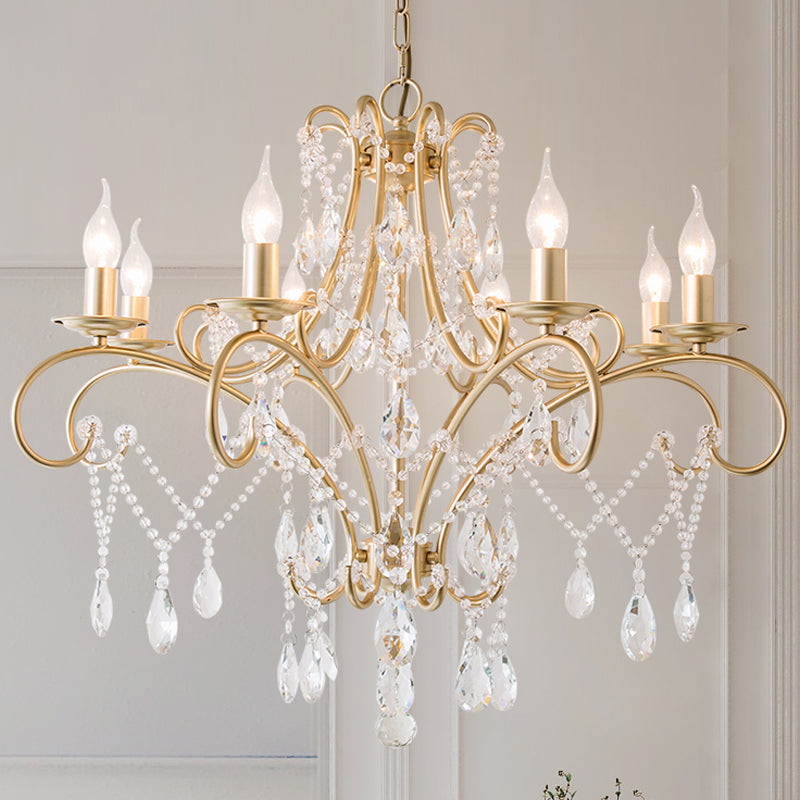 Curved Arm Kitchen Chandelier Lighting Rural Crystal 6/8 Lights Gold Hanging Pendant Light Clearhalo 'Ceiling Lights' 'Chandeliers' Lighting' options 326609