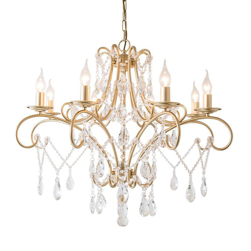 Curved Arm Kitchen Chandelier Lighting Rural Crystal 6/8 Lights Gold Hanging Pendant Light Clearhalo 'Ceiling Lights' 'Chandeliers' Lighting' options 326611