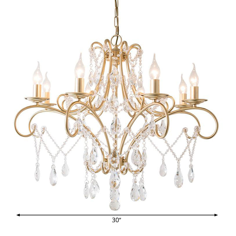 Curved Arm Kitchen Chandelier Lighting Rural Crystal 6/8 Lights Gold Hanging Pendant Light Clearhalo 'Ceiling Lights' 'Chandeliers' Lighting' options 326612