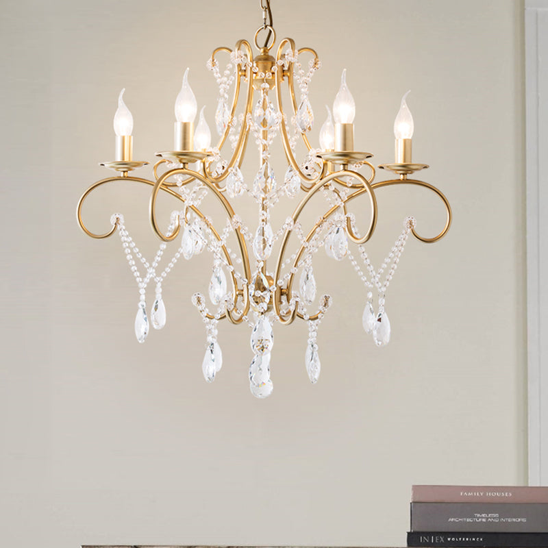 Curved Arm Kitchen Chandelier Lighting Rural Crystal 6/8 Lights Gold Hanging Pendant Light Clearhalo 'Ceiling Lights' 'Chandeliers' Lighting' options 326613