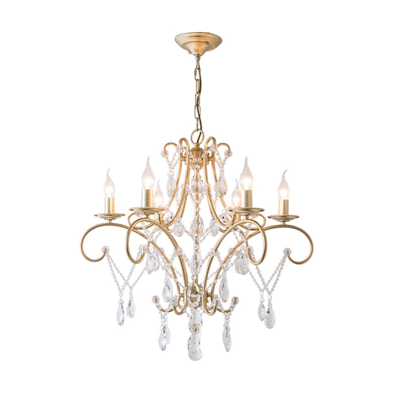 Curved Arm Kitchen Chandelier Lighting Rural Crystal 6/8 Lights Gold Hanging Pendant Light Clearhalo 'Ceiling Lights' 'Chandeliers' Lighting' options 326615