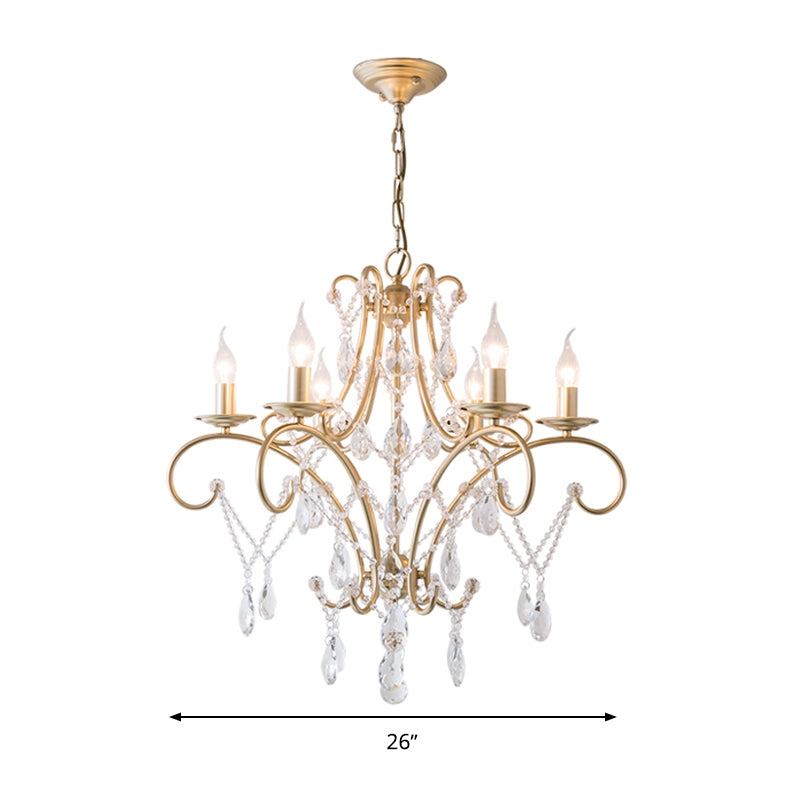 Curved Arm Kitchen Chandelier Lighting Rural Crystal 6/8 Lights Gold Hanging Pendant Light Clearhalo 'Ceiling Lights' 'Chandeliers' Lighting' options 326616